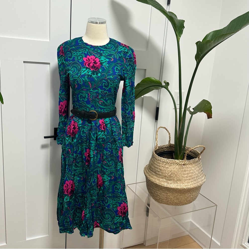 Jessica Howard Green, Blue and Pink Long Sleeve Dress